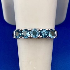 Vintage FAS Sterling Silver Blue Topaz 5 Stone December Anniversary Wedding Band