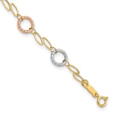 14k Tri-color Gold Circles Bracelet 7.25" 1.47g Gift for Mother