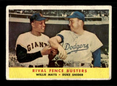MAYS SNIDER 1958 TOPPS #436 RIVAL FENCE BUSTERS LOW GRADE SET FILLER BACK DAMAGE