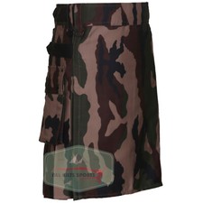 Woodland Camo Leather Straps Military Kilt For Men
