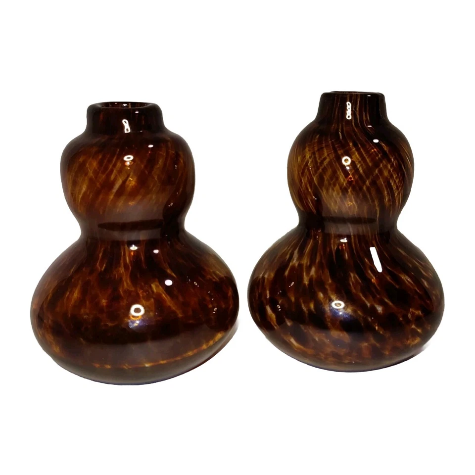 Art Glass Tortoise Gourd Vases Small Hand Blown Tablescape Mantel 2 Pieces - Image 4 of 4