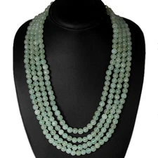ABSOLUTELY GORGEOUS 806.00 CTS NATURAL 4 LINE GREEN AQUAMARINE BEADS NECKLACE