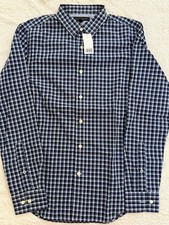 NWT BANANA REPUBLIC Mens' Button Down Shirt Blue Plaid Soft Wash Slim Fit Small