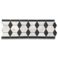 C32B4XH Carrara White Marble Hexagon Mosaic Border Listello Tile Honed 2"
