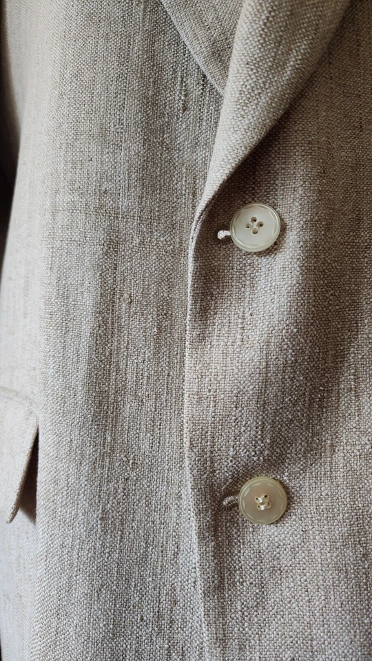 Jaqueta esportiva de seda bege espinha de peixe linho sob medida masculina terno vintage Coreia - Imagem 2 de 4