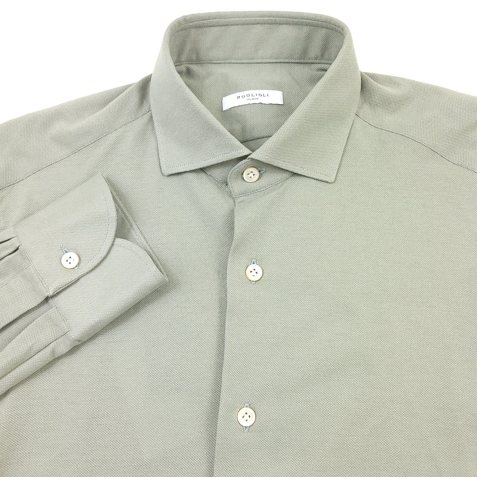 Мужская спортивная рубашка Boglioli Slim Fit Sage Green Pique за 375 долларов 40 - 15 34 - Средний размер 22690₽