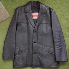 Vintage Cooper Leather Jacket Car Coat Zip In Quilt Mens Black Medium