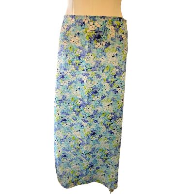 Day2Day  Blue Long Skirt Floral Purple Green and White Straight Maxi XL JJ3484