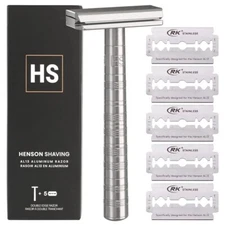 Henson Aluminum Double Edge Safety Razor / Stand/ Blades Pack - Select Options