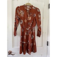 Beautiful Fall Floral Brown Loft Dress  size SP petite 