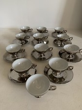 Tazzine Caffè Vintage Argentate con Porcellana Bavaria – Servizio per 12 Persone