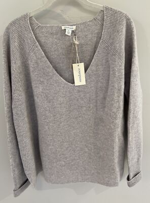 NWT Sundance Catalog Gray V Neck  Rowan Cashmere Sweater  Size PL $218
