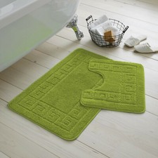 JACQUARD GREEK STYLE BATH MAT PEDESTAL SET NON SLIP TOILET BATHROOM RUGS 2 PIECE