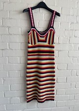 ASOS crochet dress red black white & yellow striped summer festival beach uk 8