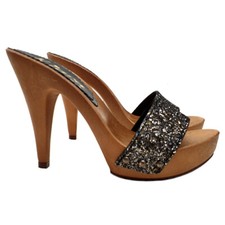 WOMENS GLITTER CLOGS Made in Italy 35 to 42-Heel 11-K21302 Black Glitter