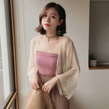 Lady Chiffon Thin Cardigan Open Front Shirt 3/4 Sleeve Solid Boho Holiday Summer
