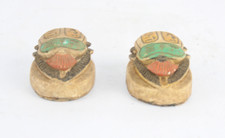 2 ANCIENT EGYPTIAN PHARAONIC SCARABS Colored Carved Stone (BA)