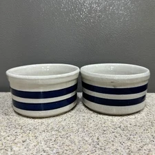 2 RRP Robinson Ransbottom Pottery BLUE STRIPED CROCK RAMEKIN 4” USA Made VGC