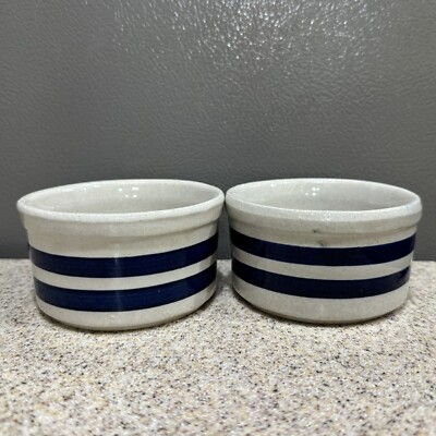 2 RRP Robinson Ransbottom Pottery BLUE STRIPED CROCK RAMEKIN 4” USA ...