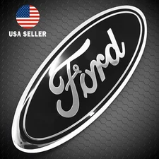 BLACK & CHROME 2005-2014 Ford F150 FRONT GRILLE/ TAILGATE 9 inch Oval Emblem 1PC