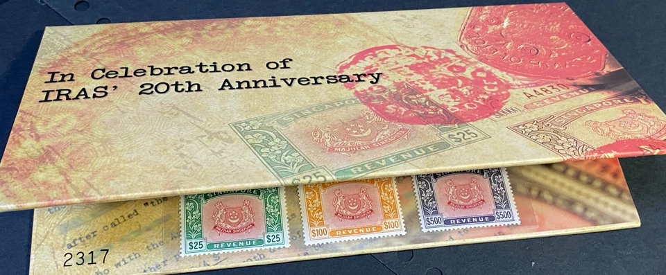 Juego completo de estampillas de ingresos de Singapur 1969-85 10¢-$50.000 en carpeta oficial de IRAS Foto 3 de 3