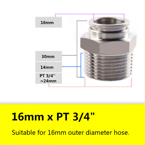 Stainless Steel Straight Pneumatic Hose Connectors 4-16mm Push-in x Male Thread - Picture 29 of 29