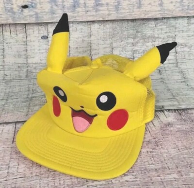 Pokemon Pikachu Snapback Hat Face 3D Ears Yellow Mesh Trucker Cap, Nintendo 2018