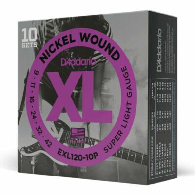 D'Addario XL Nickel EXL120-10P Electric Guitar Strings, 09-42, 10 Sets 10-Pack