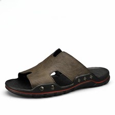Men's Slippers Leather Outside Sandals Beach Anti-slip Casual Slide Shoes