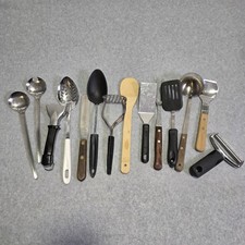 Vintage Kitchen Utensils Lot Of 14 Spatula Assortment Wooden Handle Nylon Steel