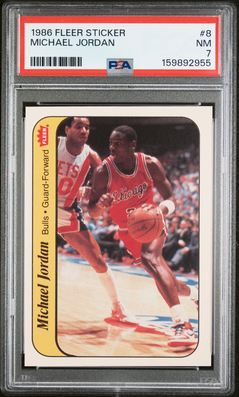 1986 FLEER STICKER #8 MICHAEL JORDAN ROOKIE RC PSA 7 view 1