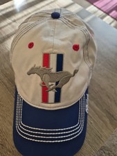 Ford Mustang Tri Bar Pony Adjustable Baseball Cap Hat Red White Blue