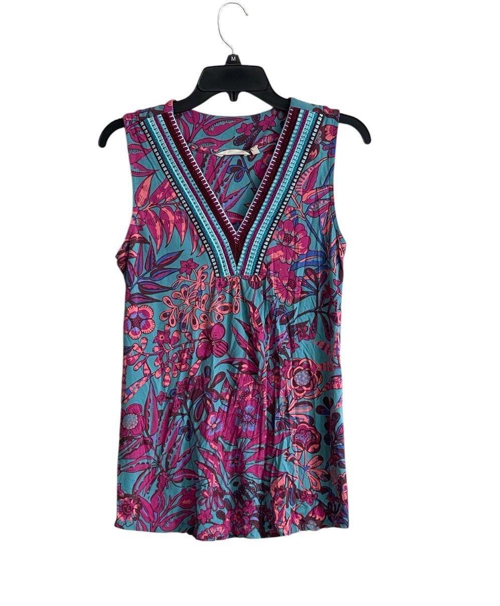 SOFT SURROUNDINGS Sz Small Sleeveless Top Tank Colorful V-Neck Embroidered