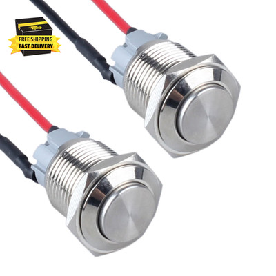 2Pcs 19Mm Latching Metal Push Button Switch High round Head with Pre-Soldered Ca