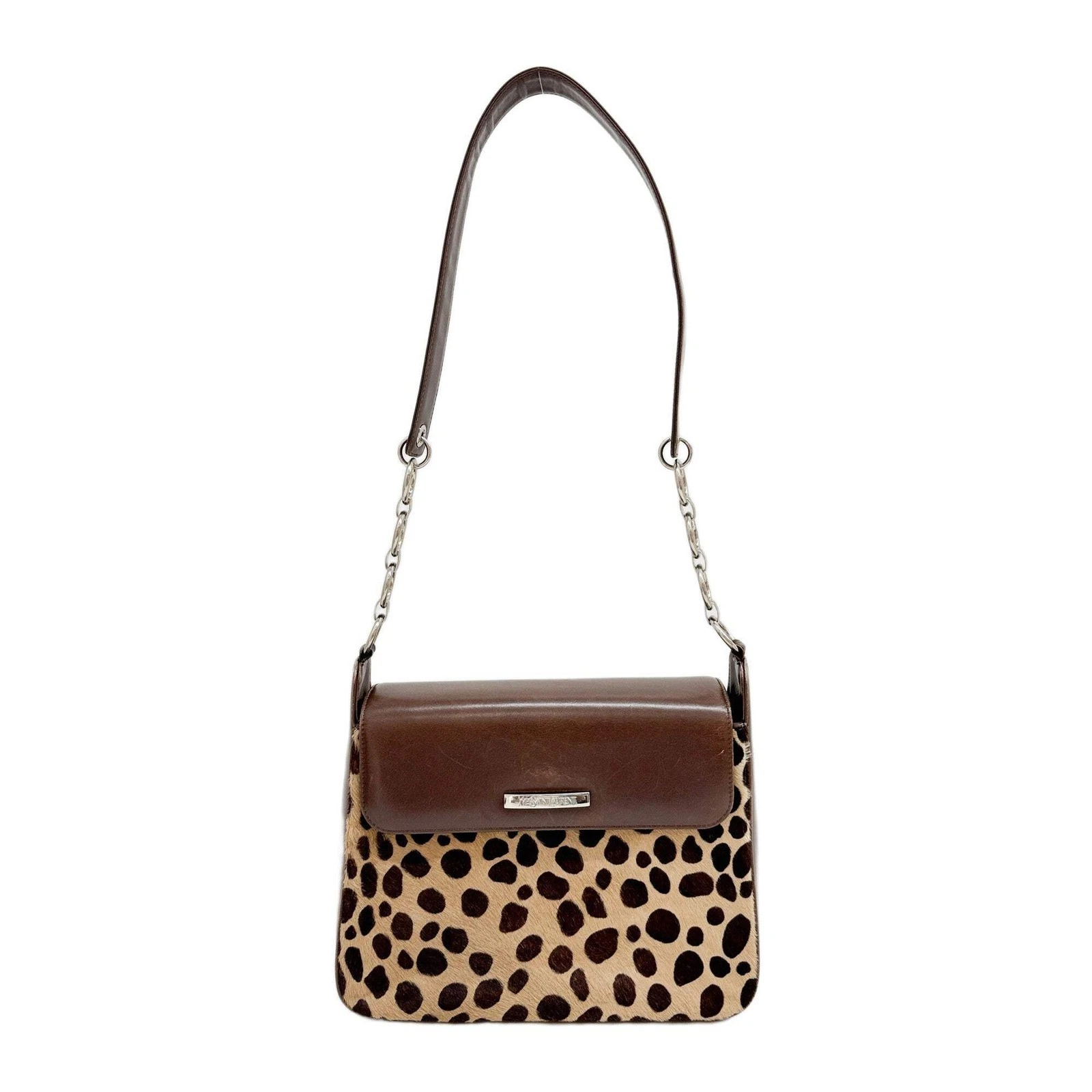 Saint Laurent — SAINT LAURENT Brown Leopard Print Pony Hair Shoulder Bag