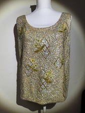 VINTAGE SEQUINS BEADED TOP 1960s LINED ZIPPER HOOK BACK Size LARGE