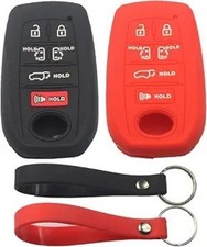 2Pcs Rubber Silicone 6 Buttons Smart Key Fob Cover Case Prote Color: Black Red