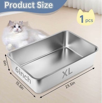 NEW Stainless Steel XL Cat Litter Box High Side 23.5X 15.5X6 NonStick Easy Clean