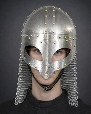Etched Viking Vendal Helmet, Authentic Norse Chainmail Armor, LARP Cosplay