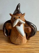 Vintage Tiny Handmade Clay Stoneware Copper Luster Glaze Cape Wizard Figure 2"
