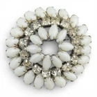 Vintage Silver Tone Dome Shape Milk Glass & Clear Rhinestone Flower Brooch