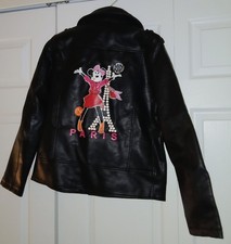 Minnie Mouse Coat Jacket Disney Black Faux Leather Paris Girls L New w/o Tag