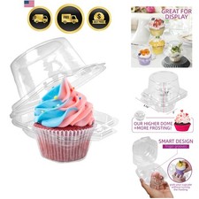 Contenedores para cupcakes 100 piezas de plástico desechable transparente tapa cúpula soportes apilables