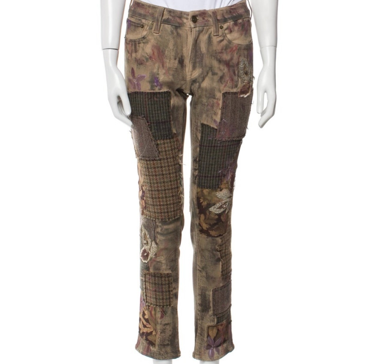 Ralph Lauren Purple Label Collection sz 24 pants jeans patchwork 160 embellished image 3