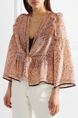 $400+ IRO Tie-front Floral Print Silk Ruffled Blouse Boho Babydoll Bohemian/6