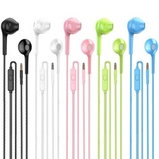 5-Pack Wired Earbuds with Mic, Noise Isolating, Heavy Bass, 3.5mm for Android