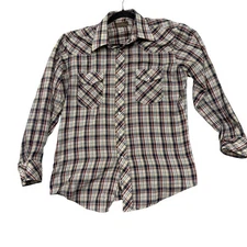 Vintage JC Penney Western Shirt Mens 16.5 34 Plaid Pearl Snap Long Sleeve 70s