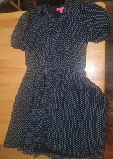 Betsey Johnson Polka Dot Dress Sz 8 Fit & Flair Chiffon Tie Neck