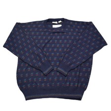 Giorgio Sweater Mens L Blue Acrylic Geometric Tight Knit Round Neck Pullover