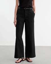 Nili Lotan Leon Boy Wide-Leg Utility Cargo Patch Pocket Pants In Black Size 8